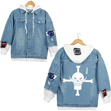 One Piece anime fake two pieces denim jacket hoodi...