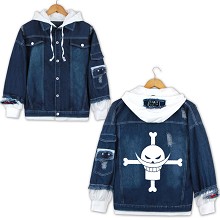 One Piece anime fake two pieces denim jacket hoodi...