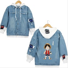 One Piece anime fake two pieces denim jacket hoodie cloth 