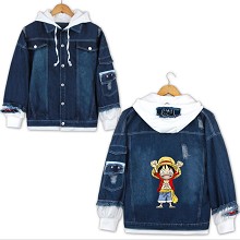 One Piece anime fake two pieces denim jacket hoodie cloth