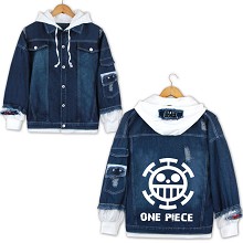 One Piece anime fake two pieces denim jacket hoodi...