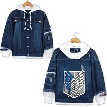 Attack on Titan anime fake two pieces denim jacket hoodie cloth