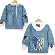 Attack on Titan anime fake two pieces denim jacket...