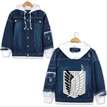 Attack on Titan anime fake two pieces denim jacket hoodie cloth