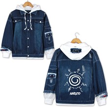 Naruto anime fake two pieces denim jacket hoodie cloth