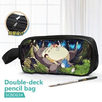 Totoro anime double deck pencil bag pen bag