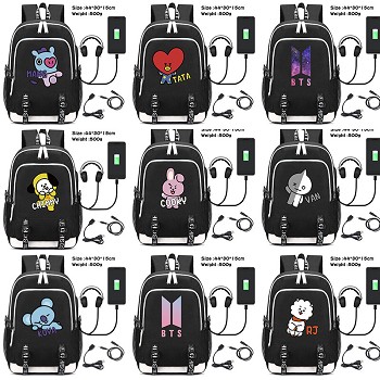 BTS USB charging laptop backpack school bag