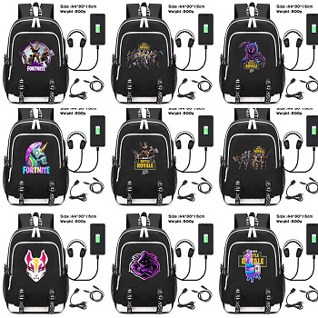 Fortnite USB charging laptop backpack school bag