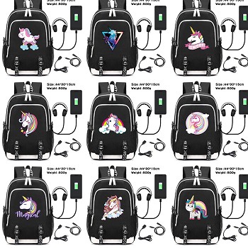 Unicorn USB charging laptop backpack school bag