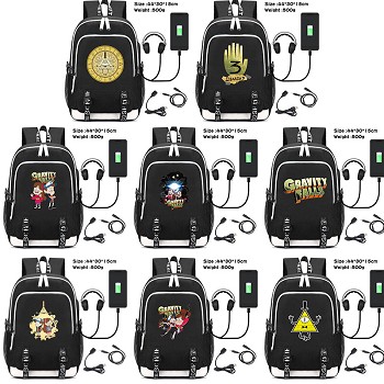 Gravity Falls anime USB charging laptop backpack school bag