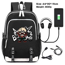 My Hero Academia anime USB charging laptop backpac...