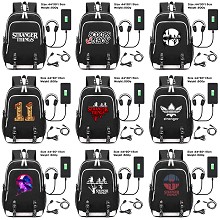 Stranger Things anime USB charging laptop backpack school bag