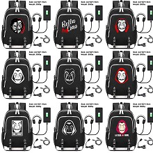 La casa de papel USB charging laptop backpack scho...