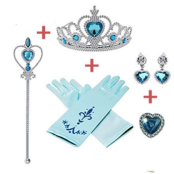 Frozen anime gloves+necklace+ring+earrings+crown+magic wand a set