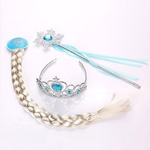 Frozen anime plait+crown+magic wand a set