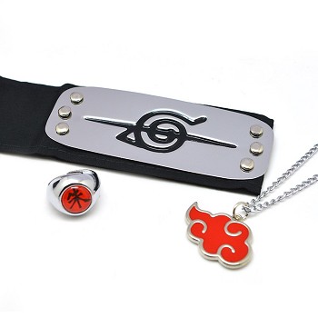 Naruto anime cosplay headband+ring+necklace a set