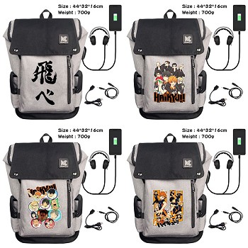 Haikyuu anime USB charging laptop backpack school bag