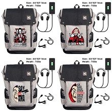 La casa de papel movie USB charging laptop backpac...