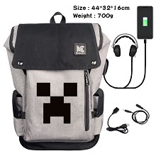 Minecraft game USB charging laptop backpack school bag