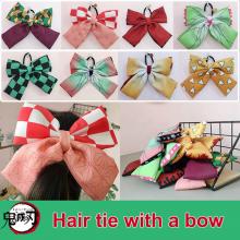 Demon Slayer anime hair tie with a bow hair ring h...