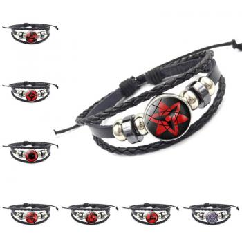 Naruto Time Gem bracelet--multi-layer woven black leather bracelet with the Sharingan