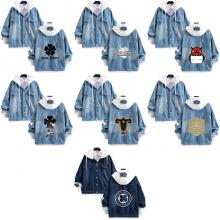 Black Clover fake two pieces denim jacket hoodie cloth