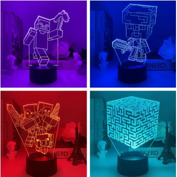 Minecraft game 3D 7 Color Lamp Touch Lampe Nightlight+USB