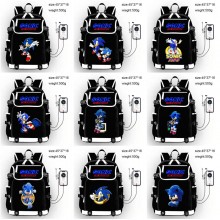 Sonic The Hedgehog game USB charging laptop backpa...