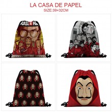 La casa de papel nylon drawstring backpack bag