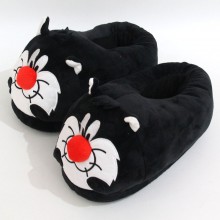 Black cat anime plush shoes slippers a pair 28CM