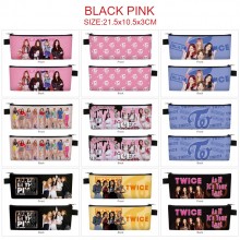 Black Pink Twice star PU zipper pen case pencil bag