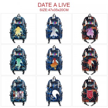 Date A Live anime USB camouflage backpack school bag