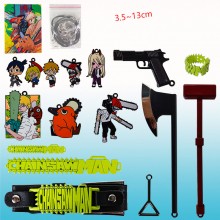 Chainsaw Man anime key chain necklace pins rings a set