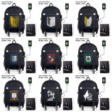 Attack on Titan anime USB charging laptop backpack school bag