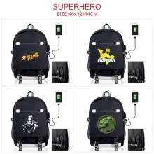 Super Hero Iron Siper Super Man USB charging laptop backpack school bag