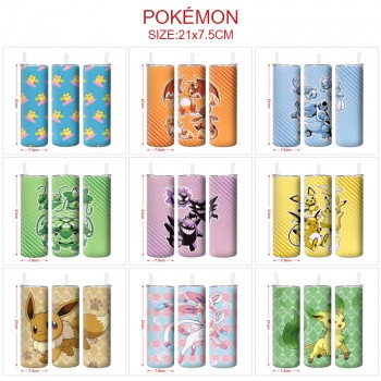 Pokemon anime coffee water bottle cup with straw stainless steel