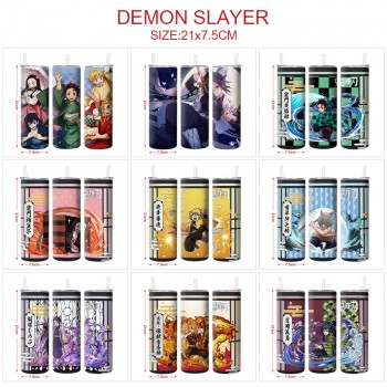 Demon Slayer anime coffee water bottle cup with straw stainless steel