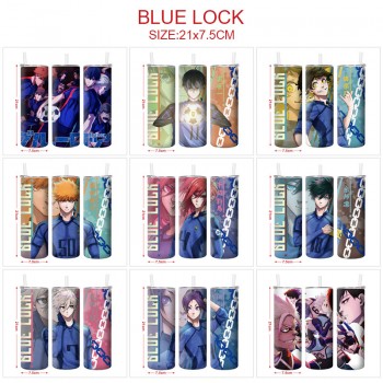 Blue Lock anime coffee water bottle cup with straw stainless steel