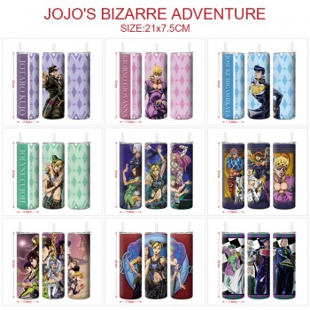 JoJo's Bizarre Adventure anime coffee water bottle cup with straw stainless steel