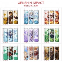 Genshin Impact game coffee water bottle cup with straw stainless steel