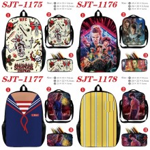 Stranger Things anime nylon backpack bag shoulder pencil case set