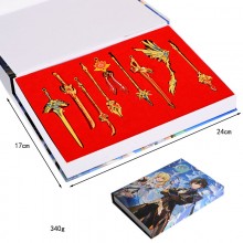 Genshin Impact game mini alloy sword key chains set