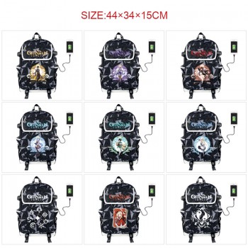Genshin Impact game USB charging laptop backpack school bag
