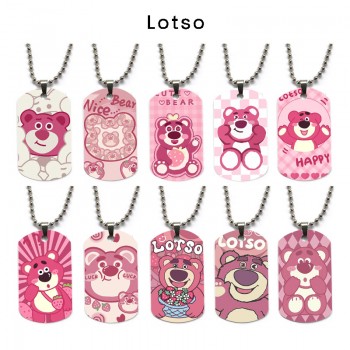 Lotso strawberry bear anime dog tag military army necklace