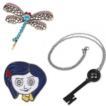 Coraline alloy key chain necklace earrings