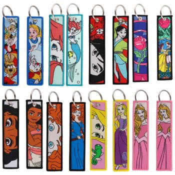 Princess Snow White Belle Mulan Mermaid Woven Label Anime Lanyard Key chain Tag