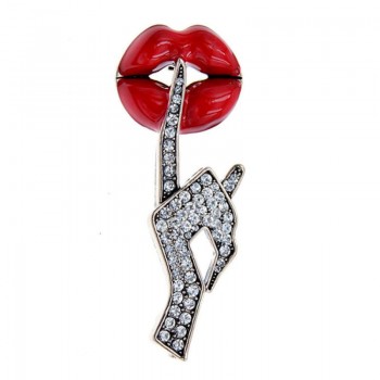 Sexy Crystal Lips Kiss Costume Brooches Pins
