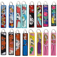 Princess Snow White Belle Mulan Mermaid Woven Label Anime Lanyard Key chain Tag