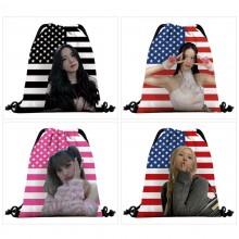 Black Pink star anime nylon drawstring backpack ba...