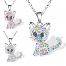 Fashion Colorful Rhinestone Decor Lovely Cat Penda...
